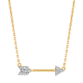 A Yellow Gold Arrow Necklace With Round Diamonds