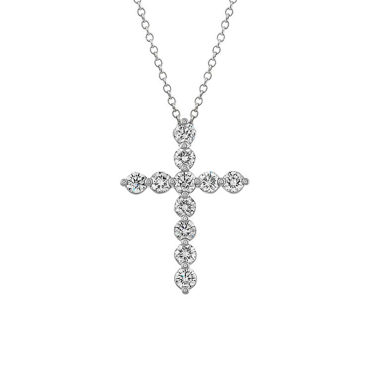 11-Stone Natural Diamond Cross Necklace (22 in)