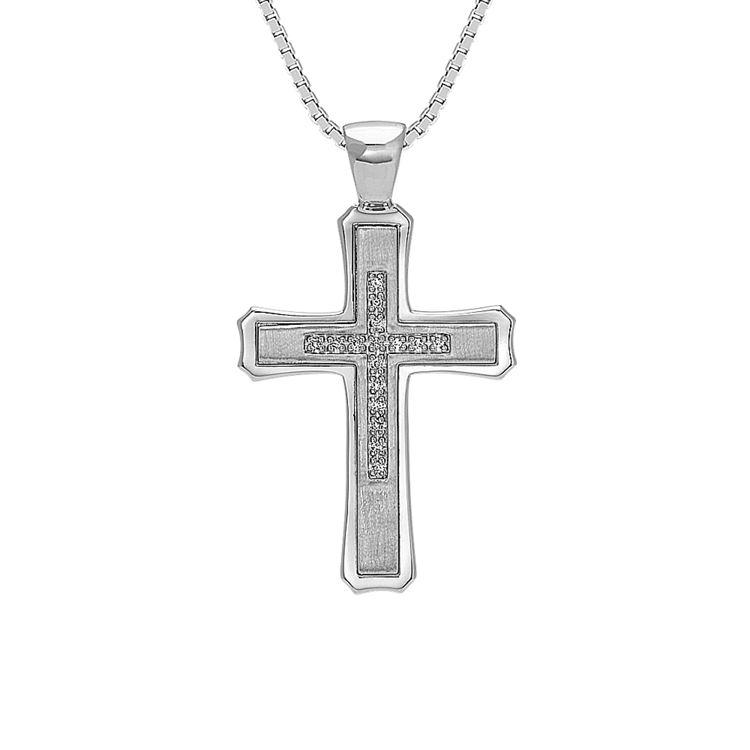 20 inch Mens Natural Diamond Cross Necklace in Sterling Silver