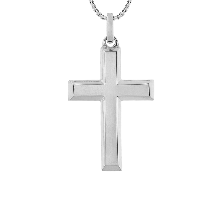 24 inch Mens 14k White Gold Cross Necklace