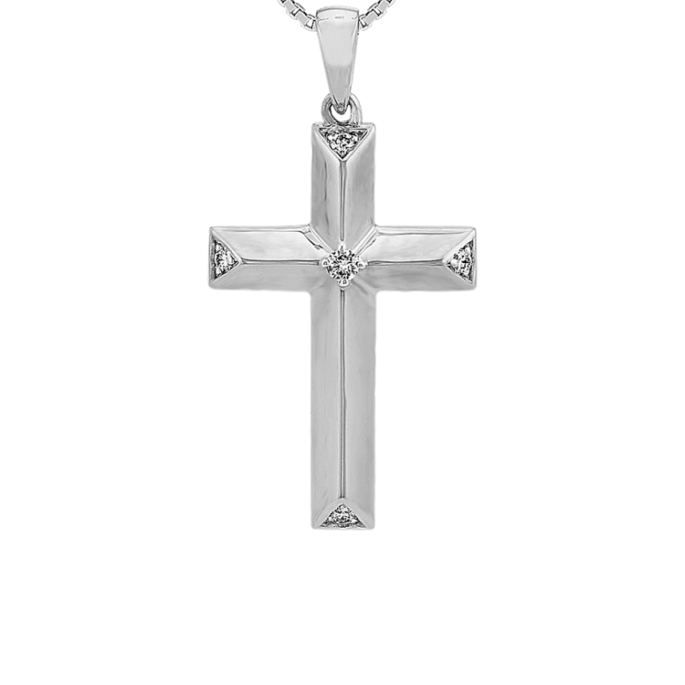24 inch Mens Natural Diamond Cross Pendant in 14k White Gold