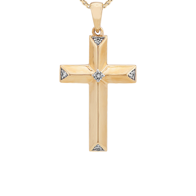 24 inch Mens Natural Diamond Cross Pendant in 14k Yellow Gold