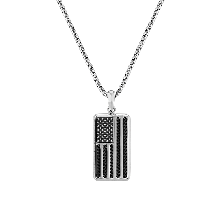 24 inch Mens Stainless Steel American Flag Necklace