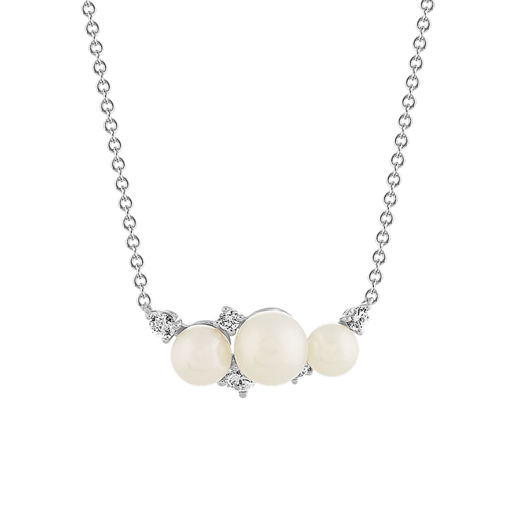 4-6mm Freshwater Pearl and Natural Diamond Necklace (18 in)