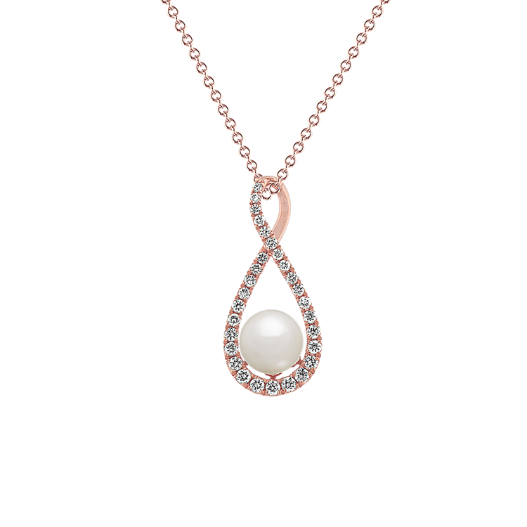 Chateau 6mm Akoya Pearl and Diamond Pendant in 14K Rose Gold (18 in)