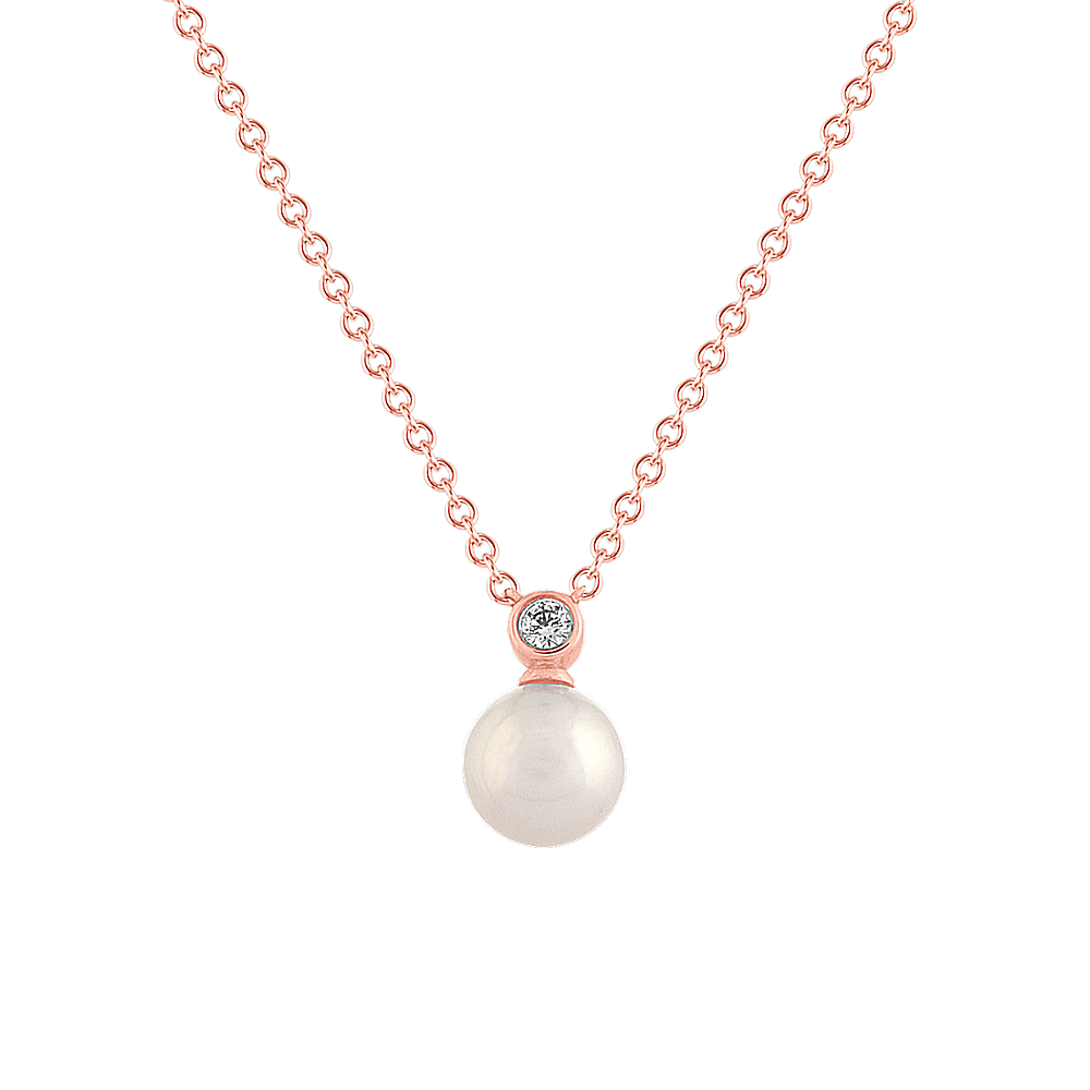 6mm Akoya Pearl and Round Diamond Pendant (18 in)