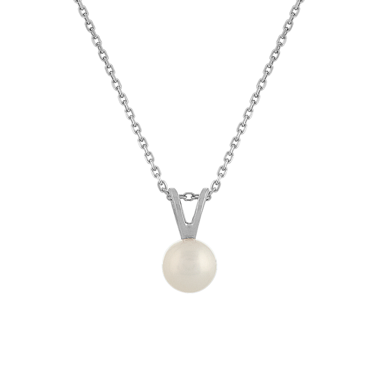 6mm Freshwater Pearl Solitaire Necklace in 14K White Gold (18 in)