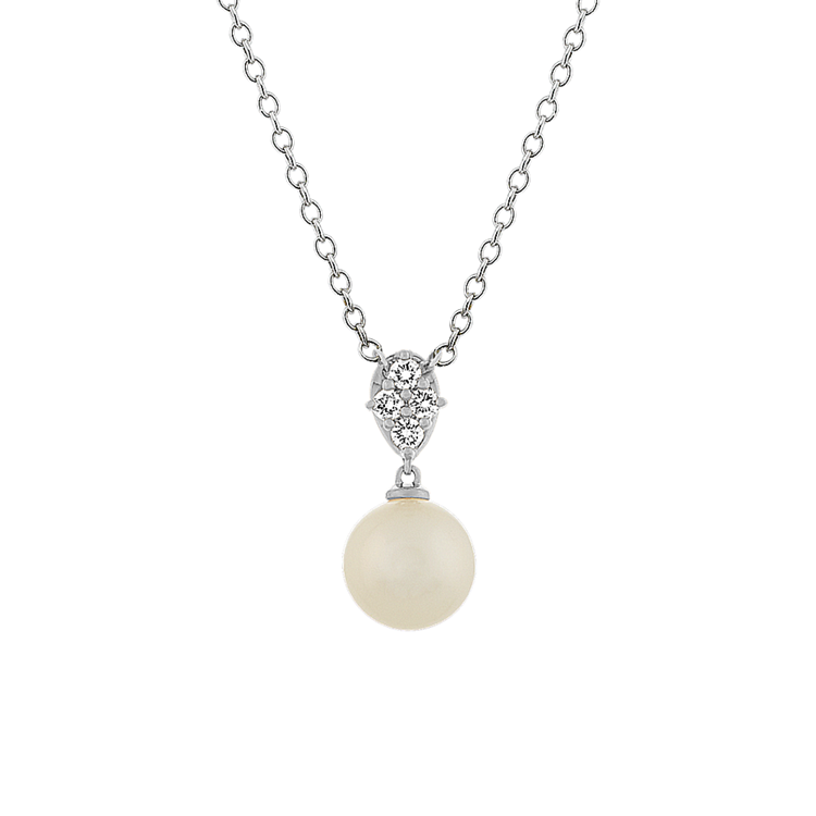 7mm Freshwater Pearl and Natural Diamond Pendant (18 in)