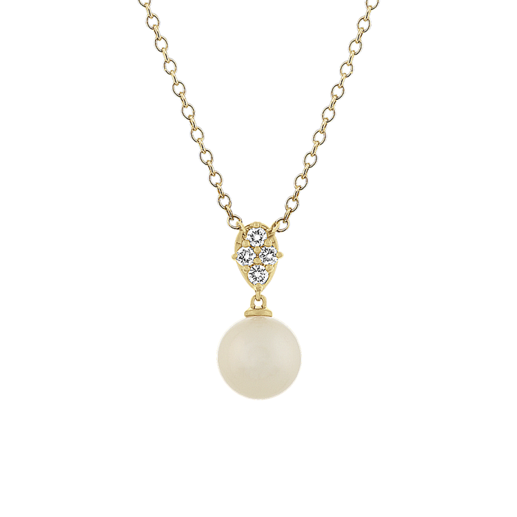 7mm Freshwater Pearl and Natural Diamond Pendant (18 in)