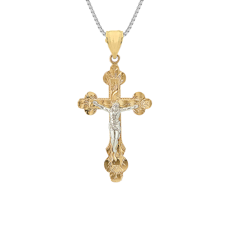 Abbey Filigree Crucifix Pendant in 14K White and Yellow Gold (18 in)