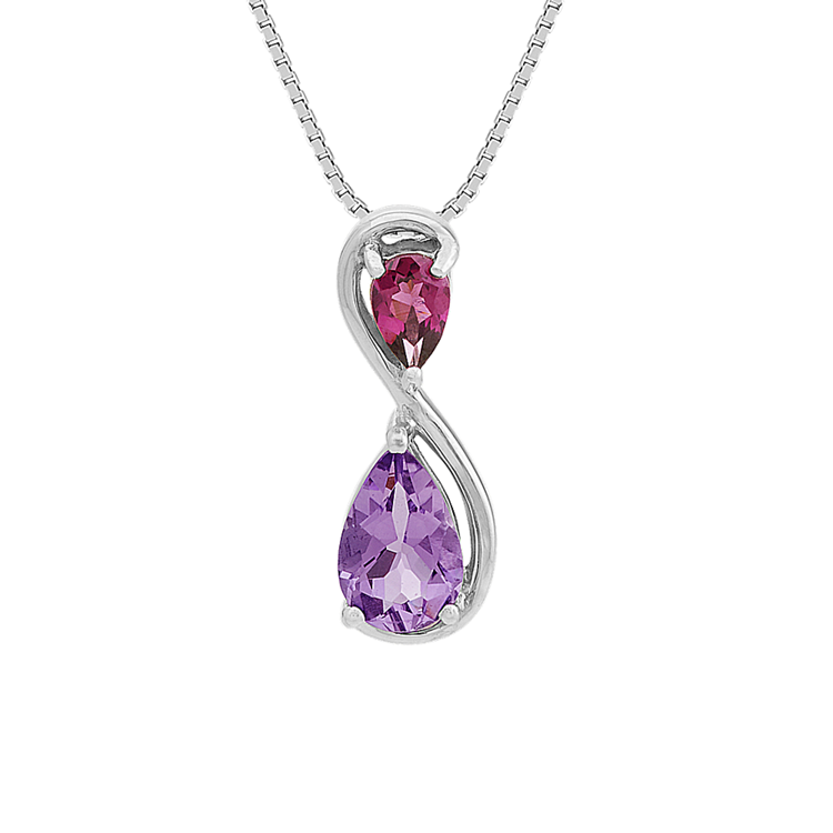 Henrietta Natural Amethyst and Natural Garnet Pendant in Sterling Silver (20 in)