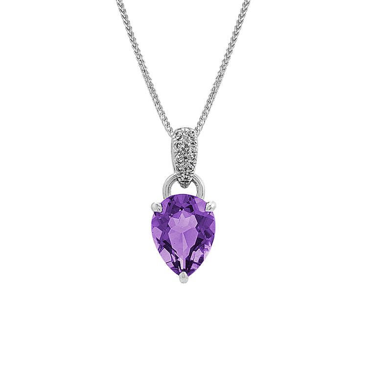 Dublin Natural Amethyst and White Natural Sapphire Dangle Pendant in Sterling Silver (22 in)