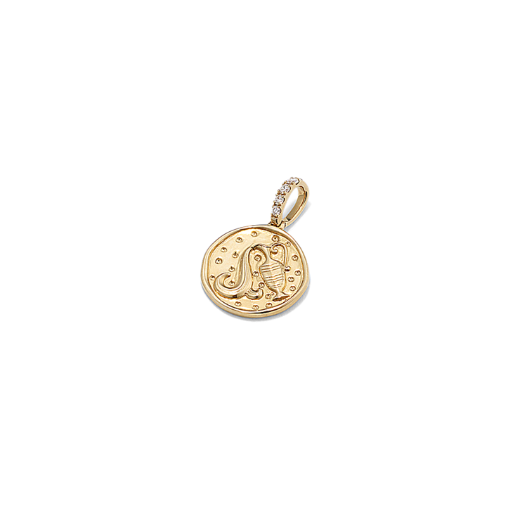 Aquarius Zodiac Charm with Natural Diamond Accent in 14k Yellow Gold