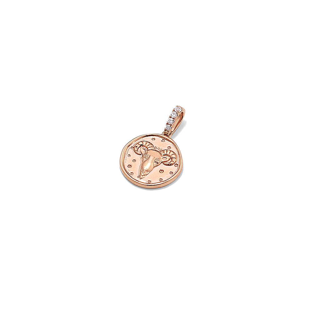 Aries Zodiac Charm with Natural Diamond Accent in 14k Rose Gold