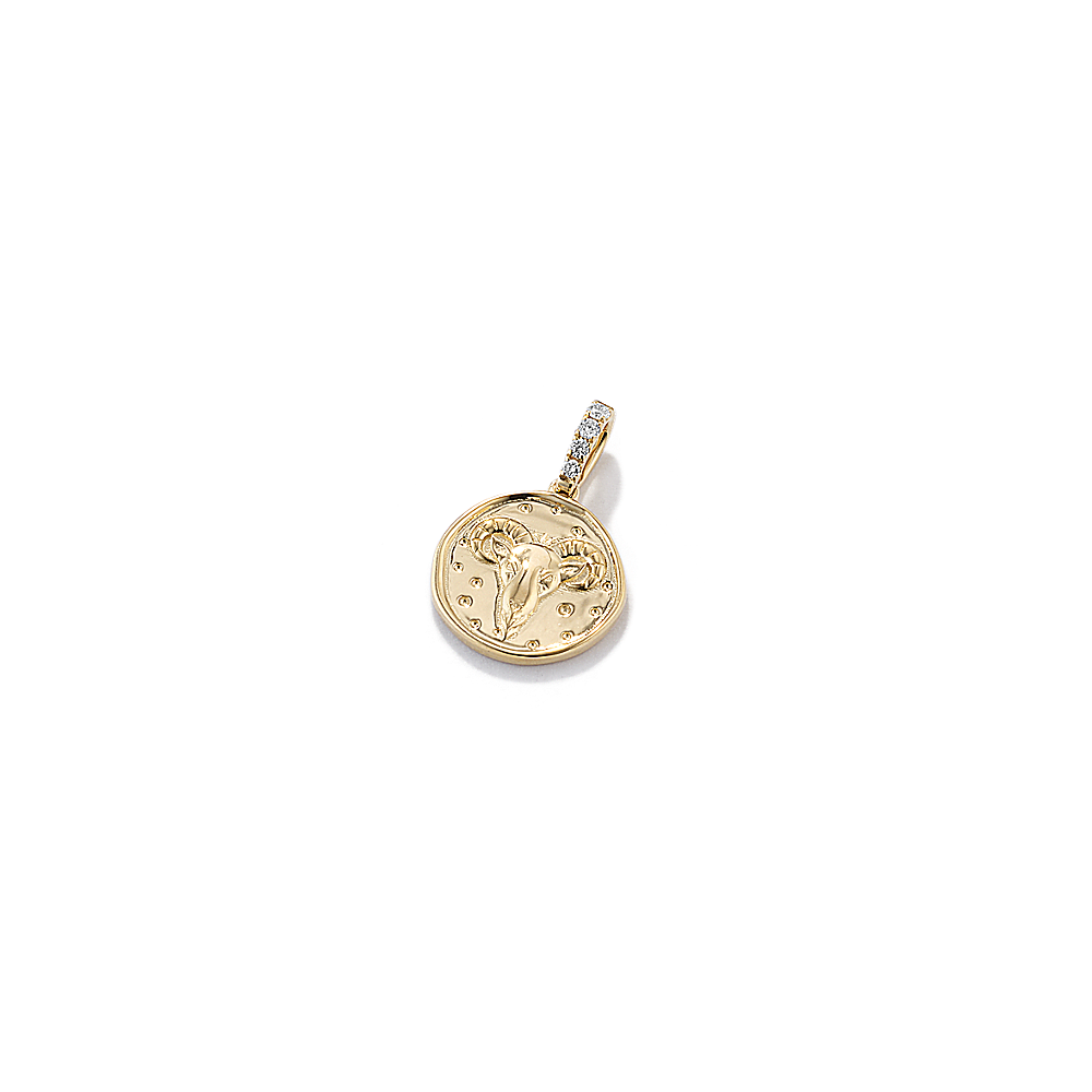 Aries Zodiac Charm with Natural Diamond Accent in 14k Yellow Gold