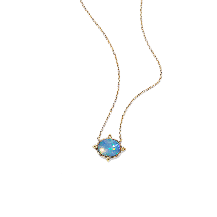 Beatrice Natural Opal Necklace with Bead Accent in 14K Yellow Gold (18 in)