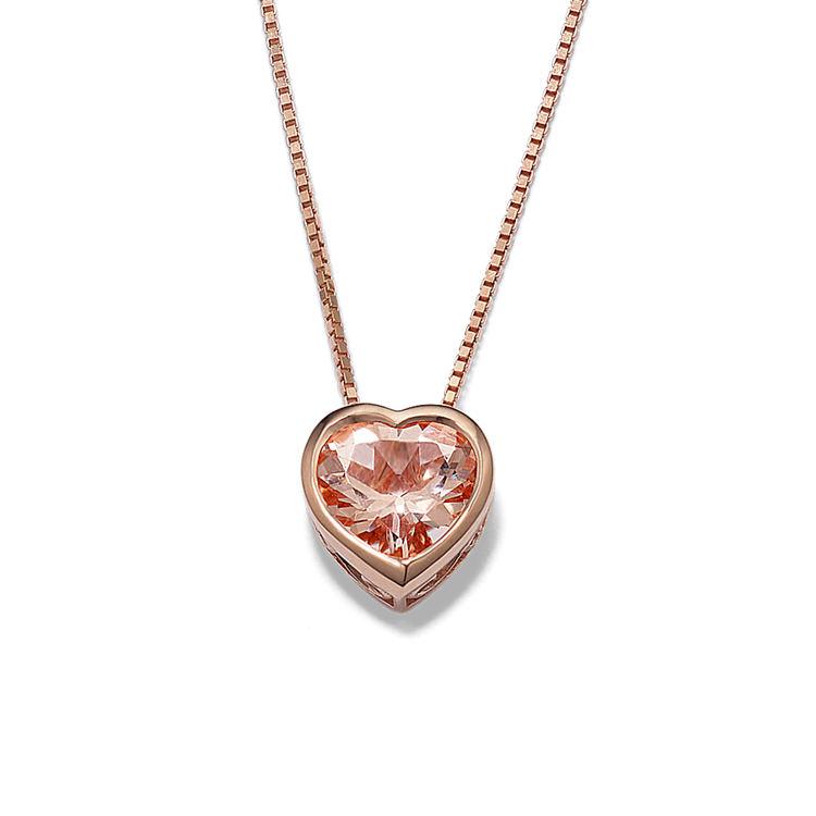 Bezel-Set Natural Morganite Heart Pendant (18 in)