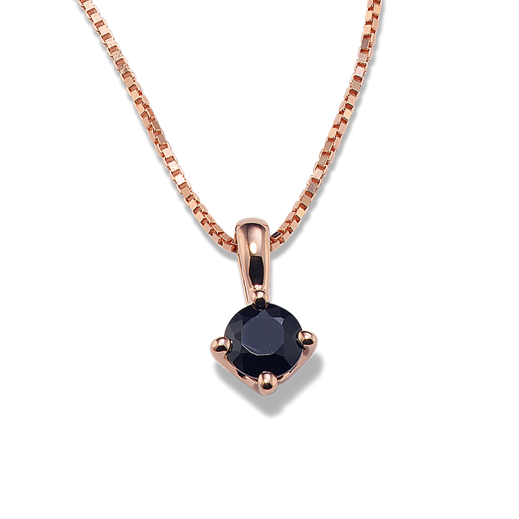 Black Natural Sapphire Pendant in 14K Rose Gold (18 in)