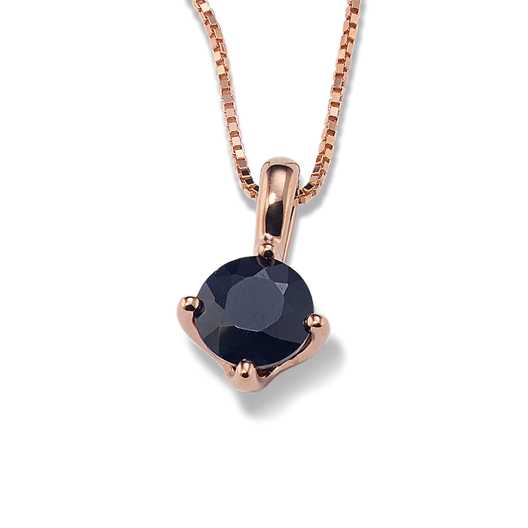 Black Natural Sapphire Pendant in 14K Rose Gold (18 in)