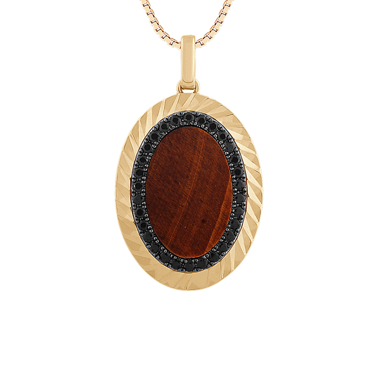 Black Natural Sapphire and Tiger Eye Pendant (24 in)