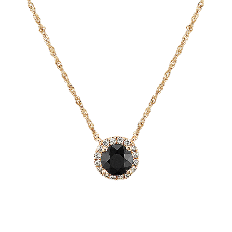 Prue Black Natural Sapphire and Natural Diamond Necklace in 14K Yellow Gold (18 in)