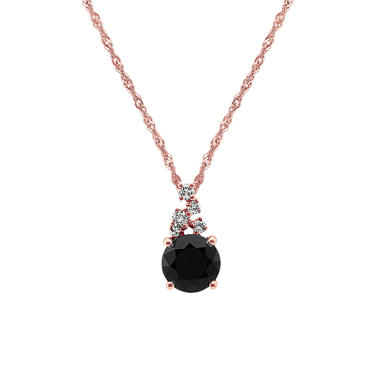Notte Black Natural Sapphire and Natural Diamond Pendant in 14K Rose Gold (20 in)