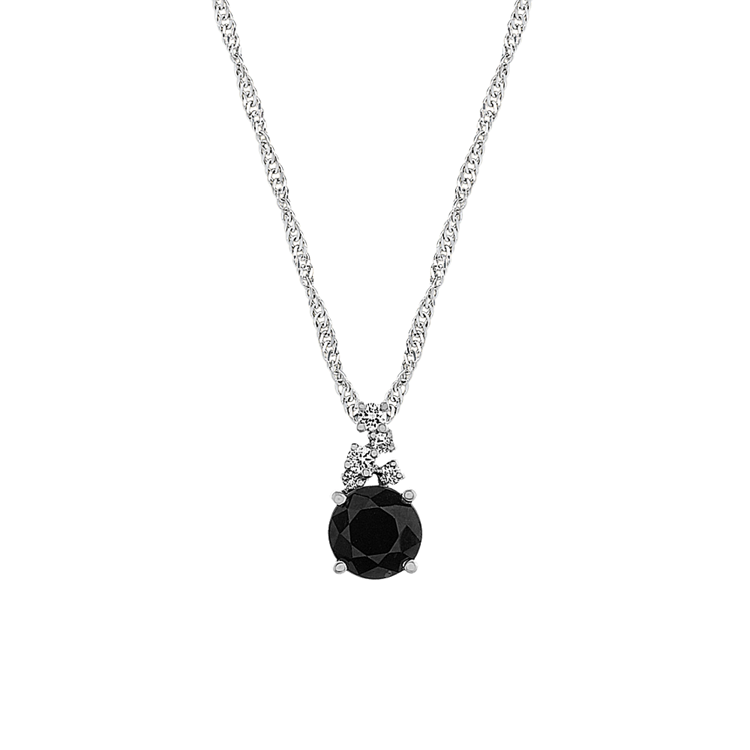 Notte Black Natural Sapphire and Natural Diamond Pendant in 14K White Gold (20 in)