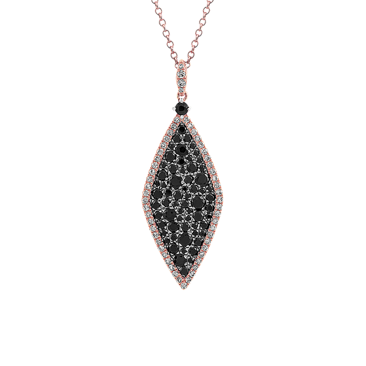 Black Natural Sapphire and Natural Diamond Pendant in 14k Rose Gold (24 in)