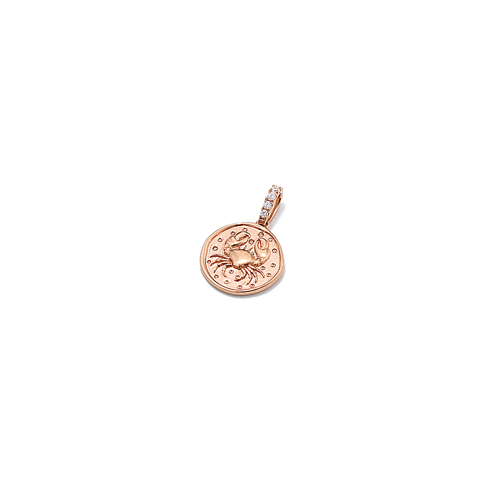 Cancer Zodiac Charm with Natural Diamond Accent in 14k Rose Gold