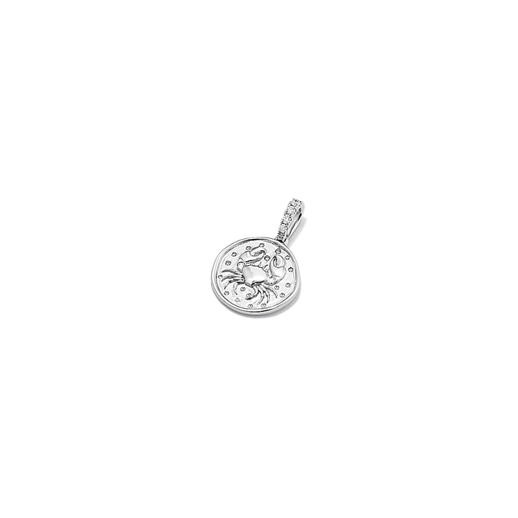 Cancer Zodiac Charm with Diamond Accent in 14k White Gold