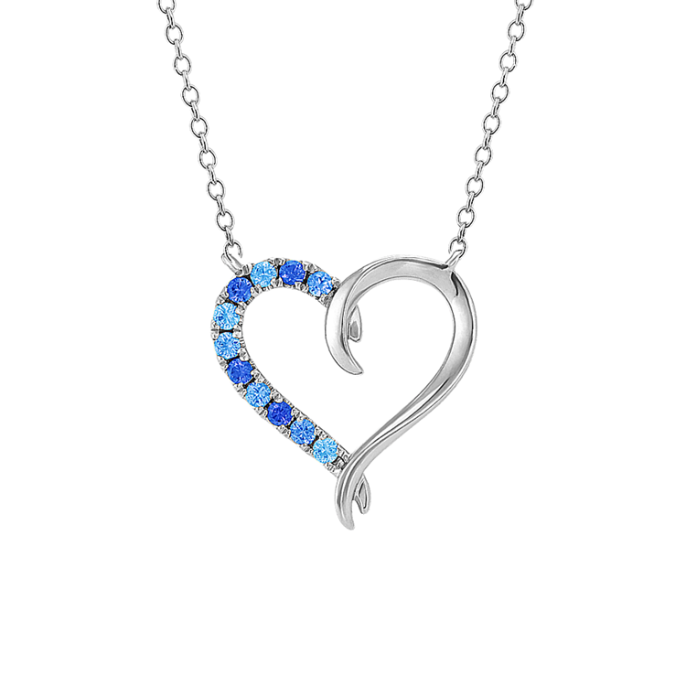 Cara Blue Natural Sapphire Heart Neckace in Sterling Silver (20 in)
