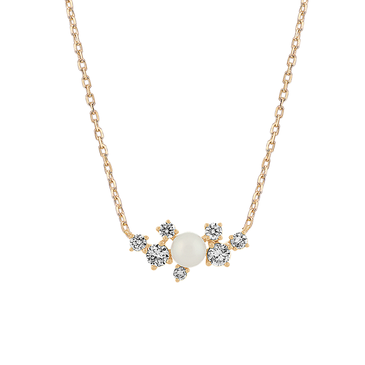 Catherine 4mm Akoya Pearl and Natural Diamond Necklace in 14K Yellow Gold (20 in)