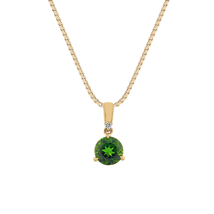 Bondi Natural Chrome Diopside and Natural Diamond Pendant in 14K Yellow Gold (18 in)