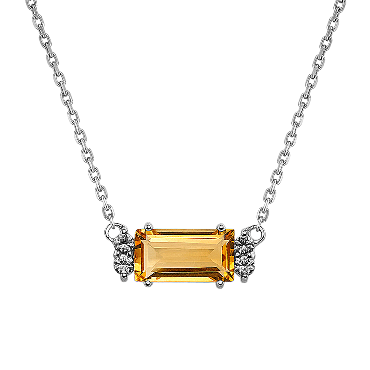 Raine Natural Citrine and Natural Diamond Pendant in Sterling Silver (18 in)