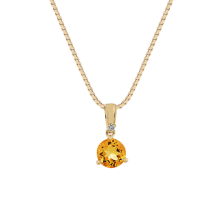 Bondi Natural Citrine and Natural Diamond Pendant in 14K Yellow Gold (18 in)