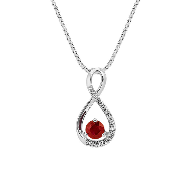 Claret Natural Ruby and Natural Diamond Infinity Pendant in 14K White Gold (18 in)