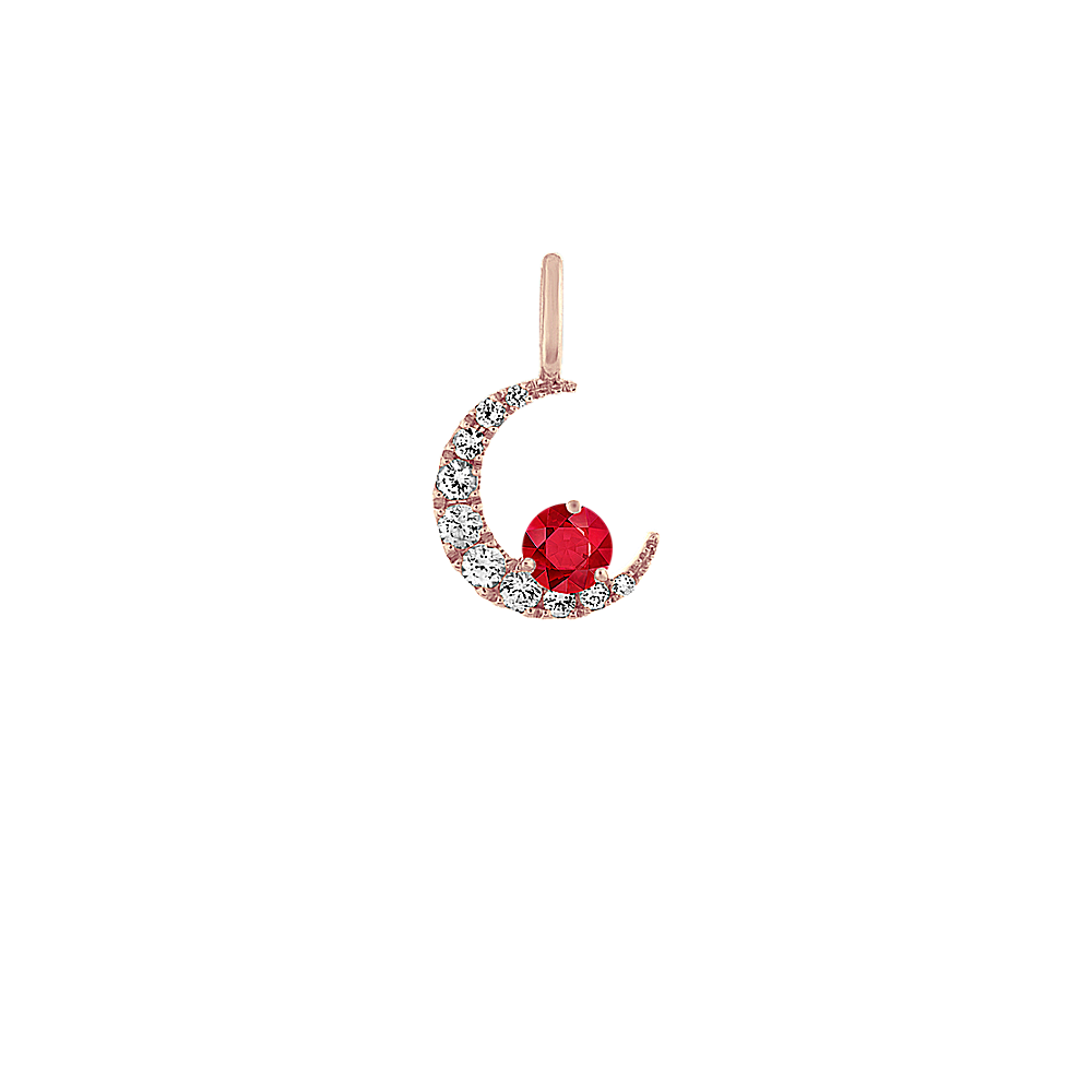 Crescent Moon White Sapphire Charm in 14k Rose Gold