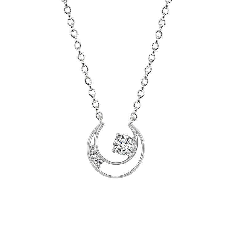 Crescent White Natural Sapphire and Natural Diamond Pendant (18 in)