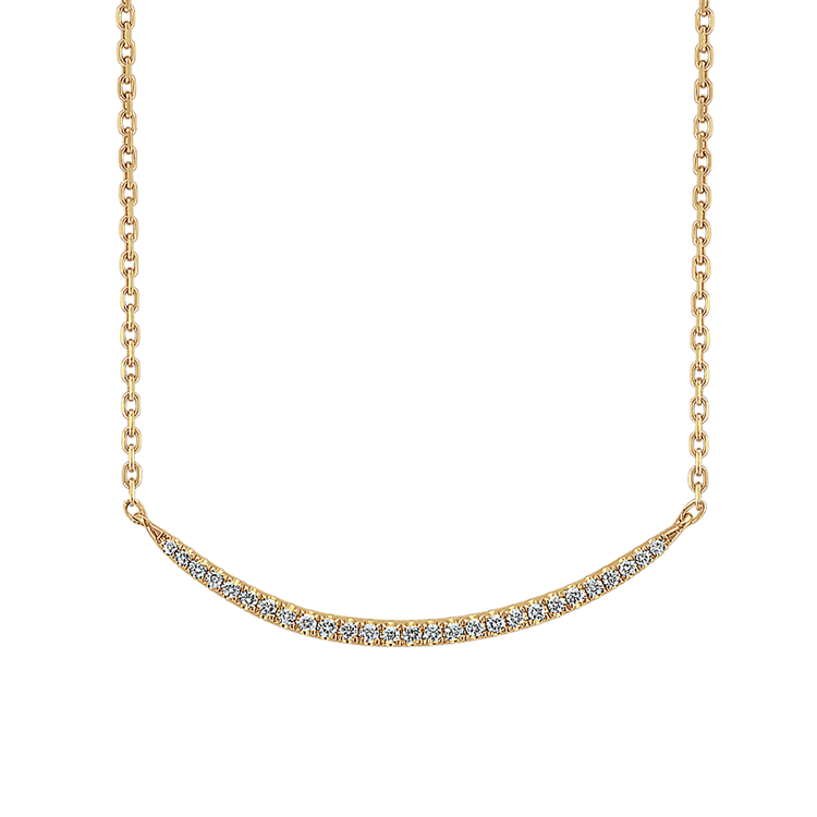 Curved Natural Diamond Necklace in 14k Yellow Gold (18 in)