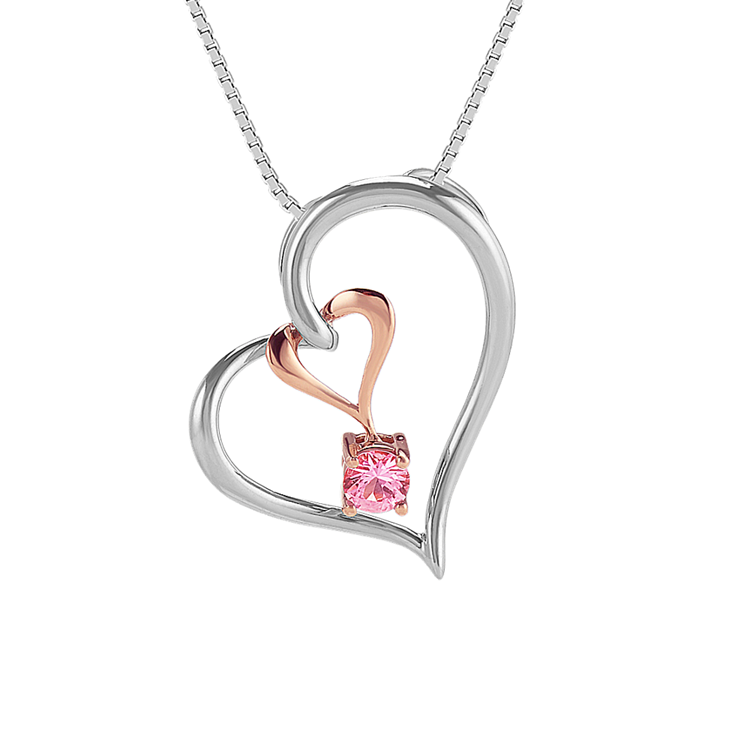 Dancer Pink Natural Sapphire Double Heart Pendant in Sterling Silver (20 in)