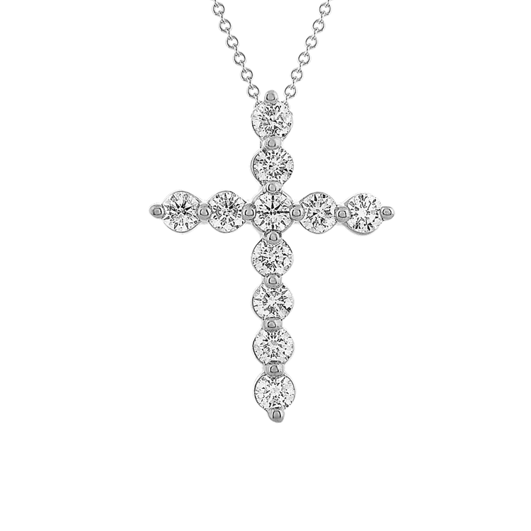 Leonie Natural Diamond Cross Pendant in 14K White Gold (18 in)