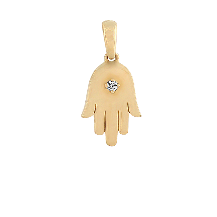 Natural Diamond Hamsa Hand Charm in 14k Yellow Gold