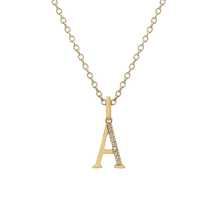 Diamond Letter A Pendant in 14k Yellow Gold (18 in)