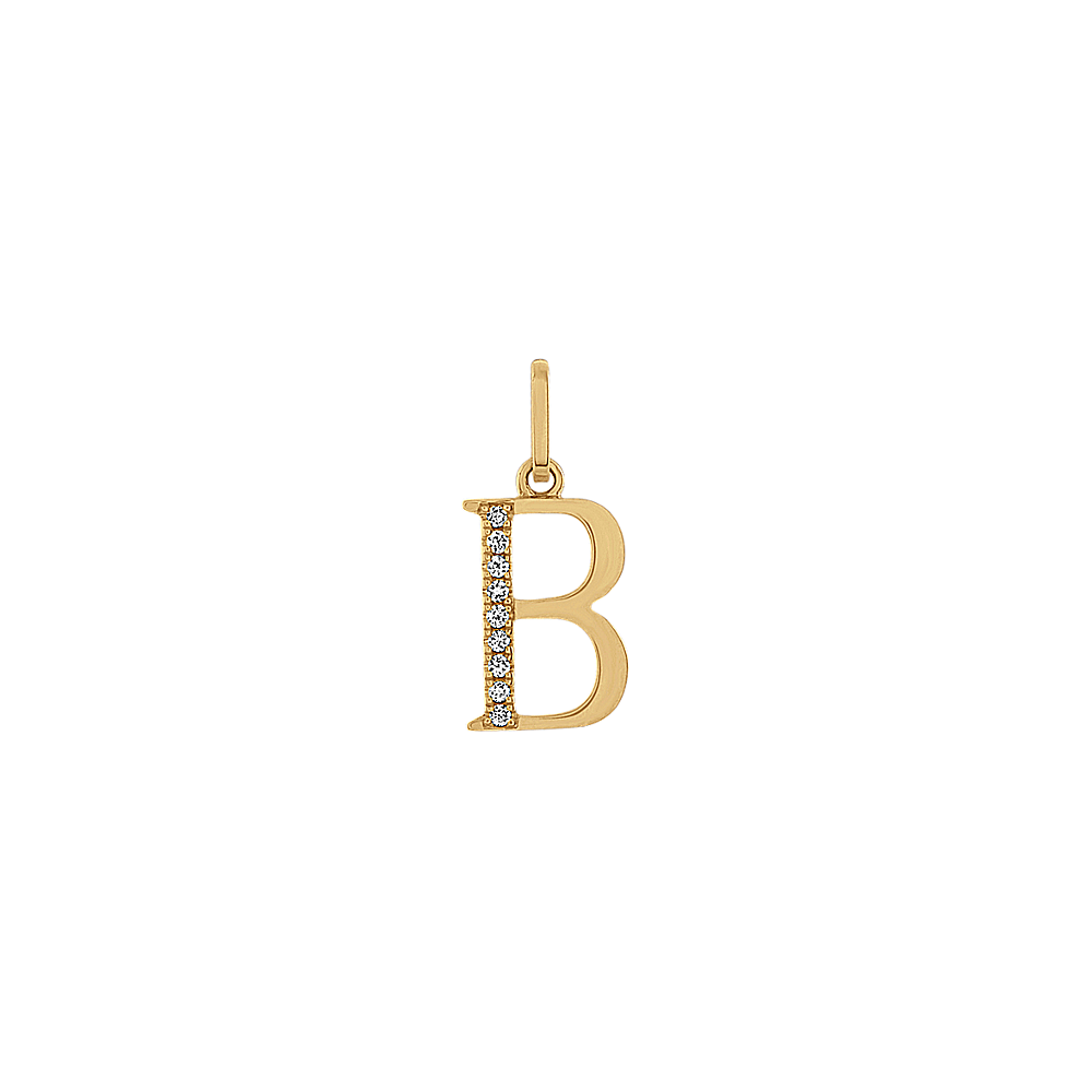 Natural Diamond Letter B Charm in 14k Yellow Gold