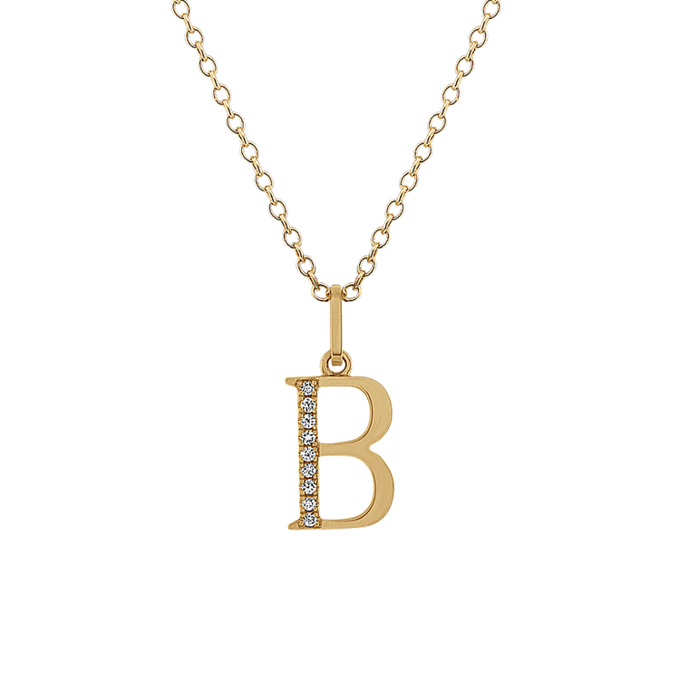 Diamond Letter B Pendant in 14k Yellow Gold (18 in)