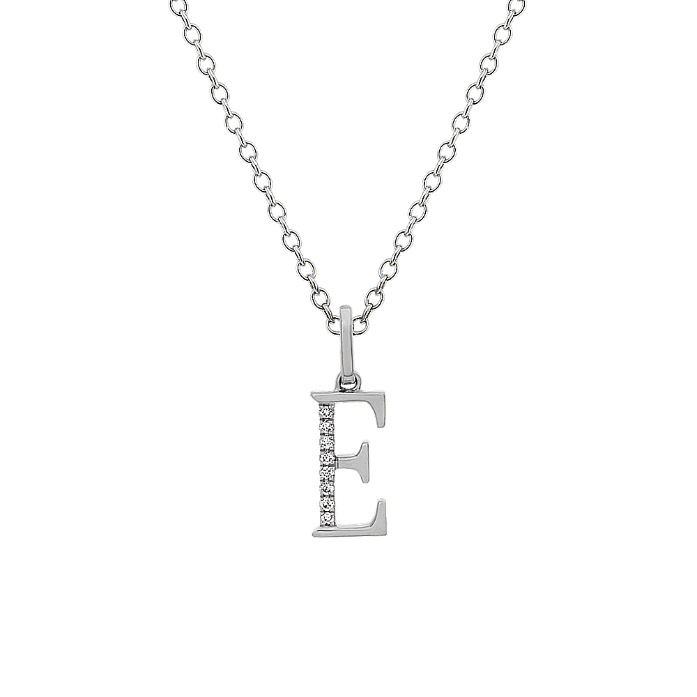 Diamond Letter E Pendant in 14k White Gold (18 in)