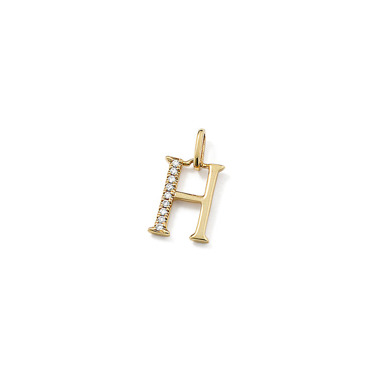 Natural Diamond Letter H Charm in 14k Yellow Gold