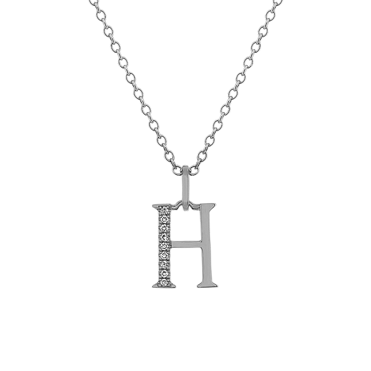 Natural Diamond Letter H Pendant in 14k White Gold (18 in)