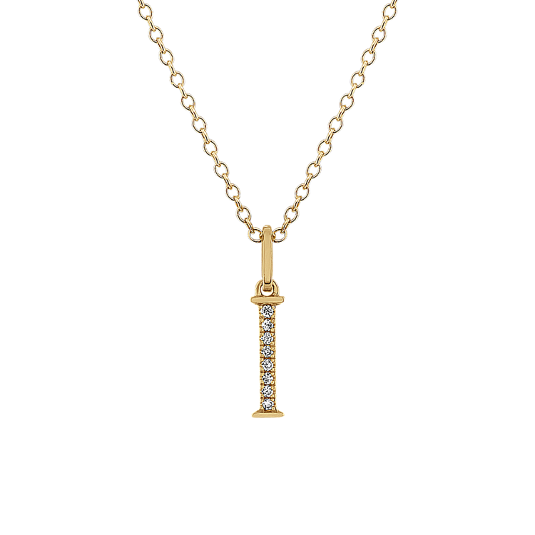 Natural Diamond Letter I Pendant in 14k Yellow Gold (18 in)