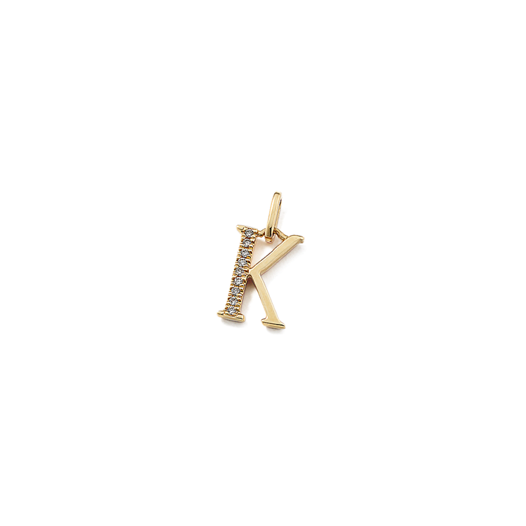 Natural Diamond Letter K Charm in 14k Yellow Gold